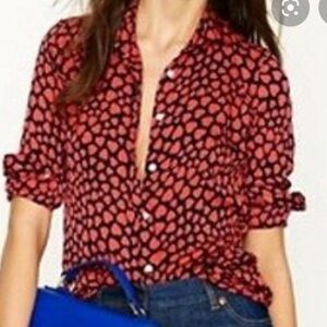 J. CREW Black Red Heart Printed Silk Blend Long Sleeve Button Up Shirt 4